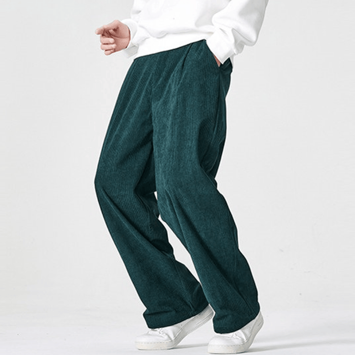 Buddha Stones Pantalones largos de pana plisados ​​de estilo vintage para hombre, estilo casual de otoño/invierno, de pierna recta y con bolsillos. - Verde azulado - US/UK/AU46, EU56 (5XL) - image 9