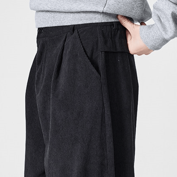 Buddha Stones Pantalones largos de pana plisados ​​de estilo vintage para hombre, estilo casual de otoño/invierno, de pierna recta y con bolsillos. - image 6