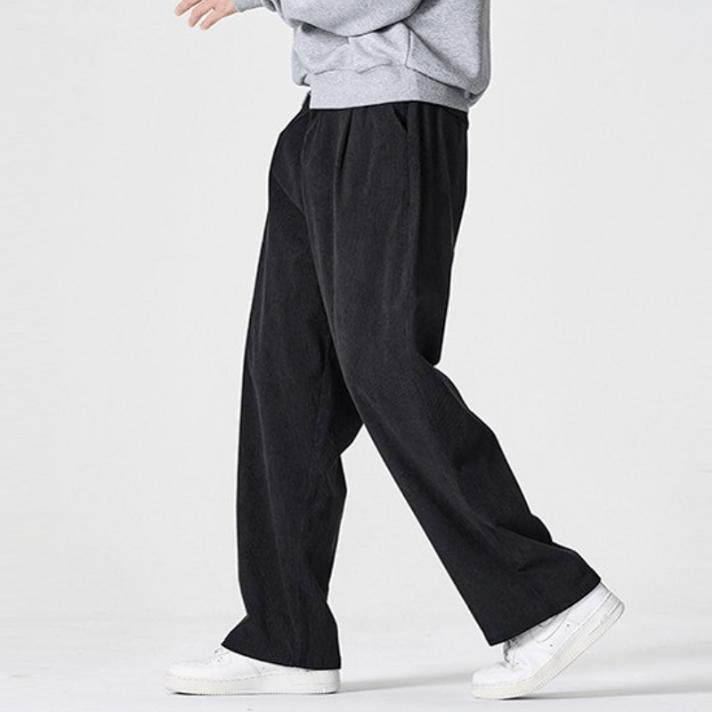 Buddha Stones Pantalones largos de pana plisados ​​de estilo vintage para hombre, estilo casual de otoño/invierno, de pierna recta y con bolsillos. - image 1