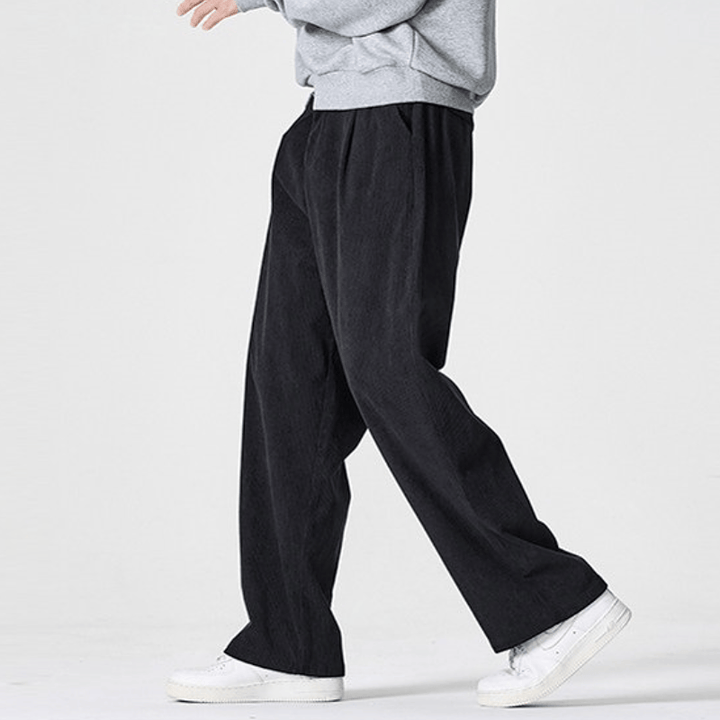 Buddha Stones Pantalones largos de pana plisados ​​de estilo vintage para hombre, estilo casual de otoño/invierno, de pierna recta y con bolsillos. - image 1