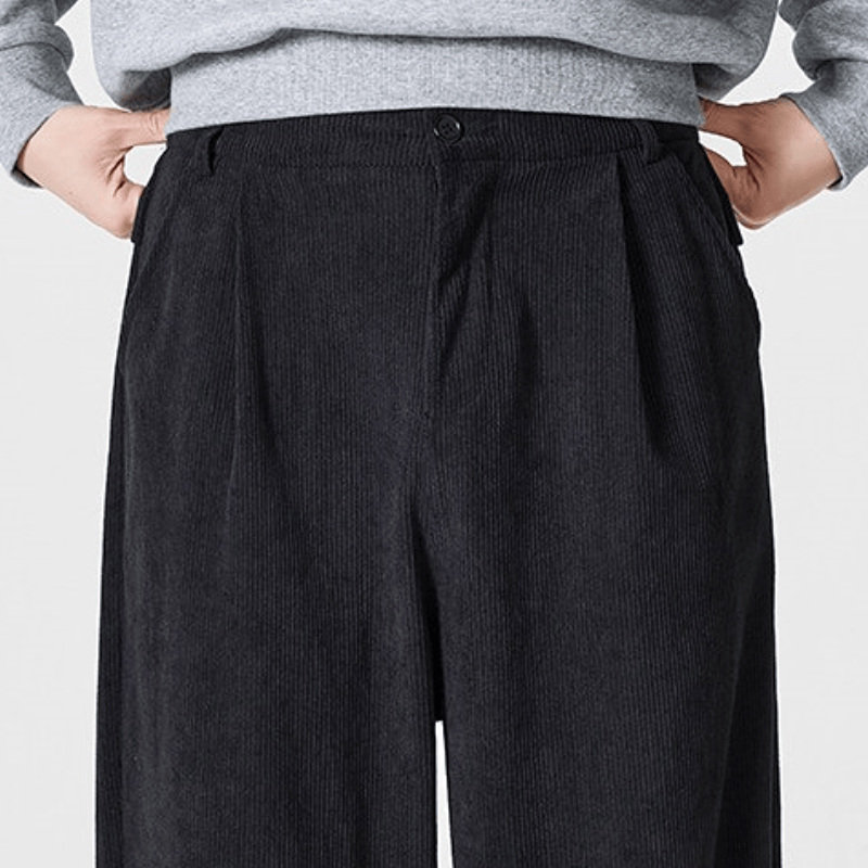 Buddha Stones Pantalones largos de pana plisados ​​de estilo vintage para hombre, estilo casual de otoño/invierno, de pierna recta y con bolsillos. - image 5