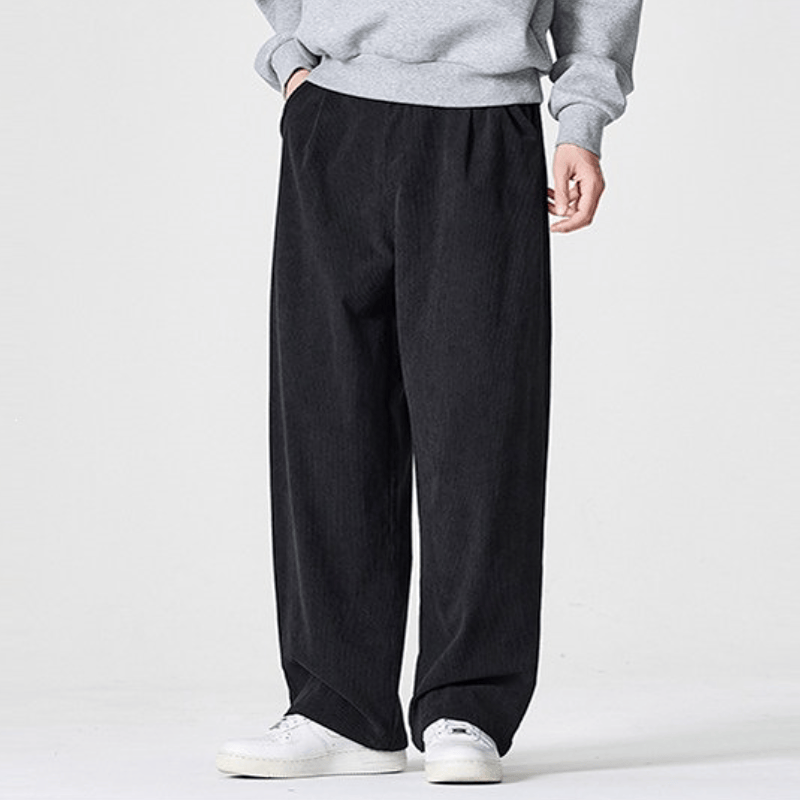 Buddha Stones Pantalones largos de pana plisados ​​de estilo vintage para hombre, estilo casual de otoño/invierno, de pierna recta y con bolsillos. - image 2