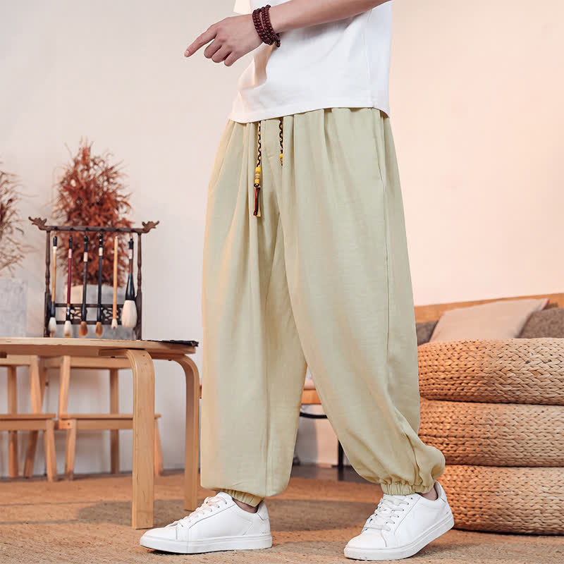 Buddha Stones Pantalones cortos casuales de primavera/verano con cordón ajustable, color liso, para hombre, pierna recta, con bolsillo. - Beige - US/UK/AU46, EU56 (5XL) - image 0