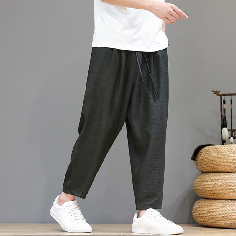 Buddha Stones Pantalones cortos informales minimalistas con cordón ajustable para hombre, estilo harem, con bolsillo, ideales para primavera y verano. - image 1