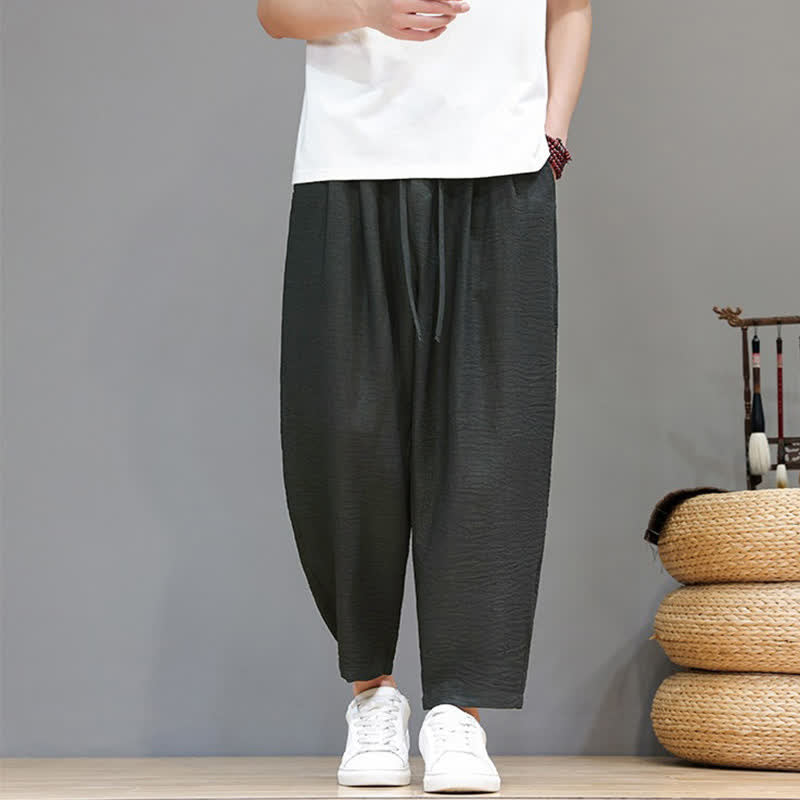 Buddha Stones Pantalones cortos informales minimalistas con cordón ajustable para hombre, estilo harem, con bolsillo, ideales para primavera y verano. - Gris pizarra - US/UK/AU46, EU56 (5XL) - image 0
