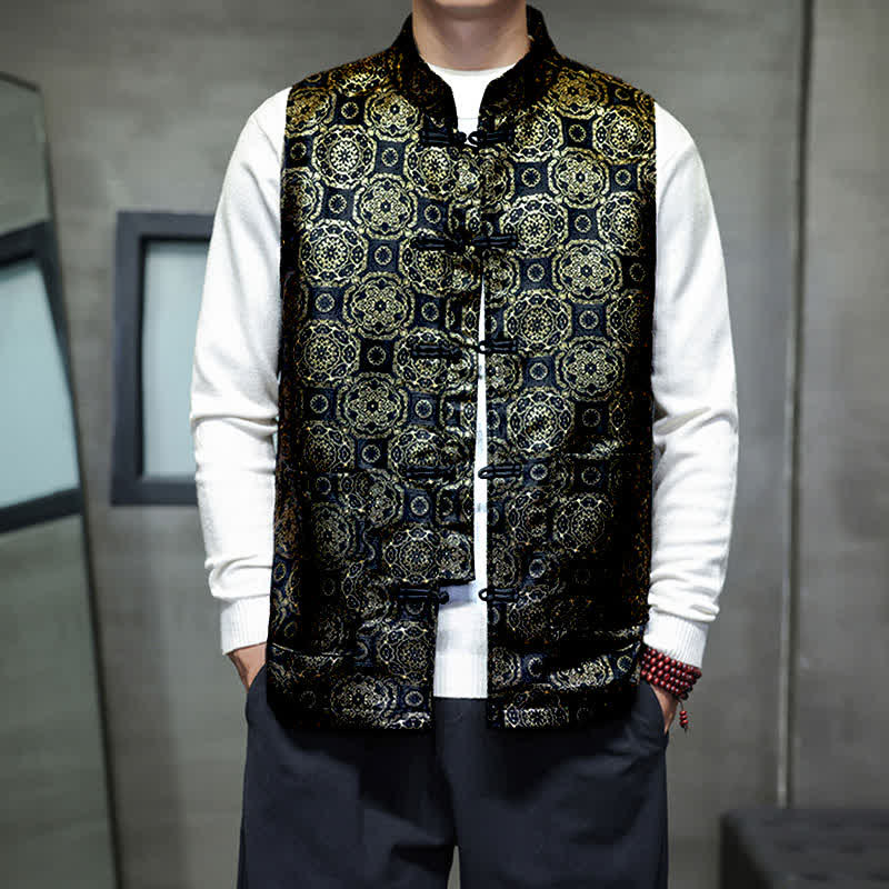 Buddha Stones Chaleco para hombre con cuello mandarín, diseño de dragón y fénix, ideal para otoño/invierno. - Negro - US/UK/AU46, EU56 (5XL) - image 9