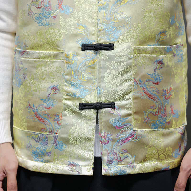 Buddha Stones Chaleco para hombre con cuello mandarín, diseño de dragón y fénix, ideal para otoño/invierno. - image 8