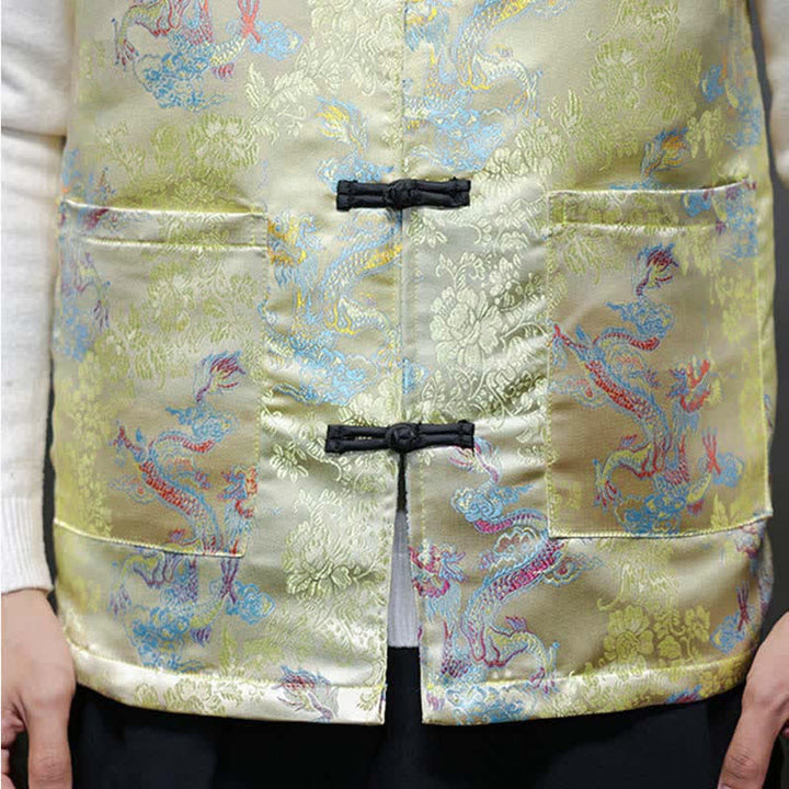 Buddha Stones Chaleco para hombre con cuello mandarín, diseño de dragón y fénix, ideal para otoño/invierno. - image 8