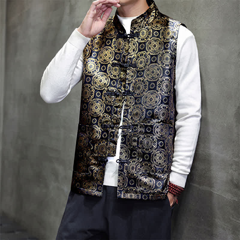 Buddha Stones Chaleco para hombre con cuello mandarín, diseño de dragón y fénix, ideal para otoño/invierno. - image 16