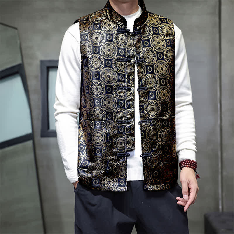 Buddha Stones Chaleco para hombre con cuello mandarín, diseño de dragón y fénix, ideal para otoño/invierno. - image 15