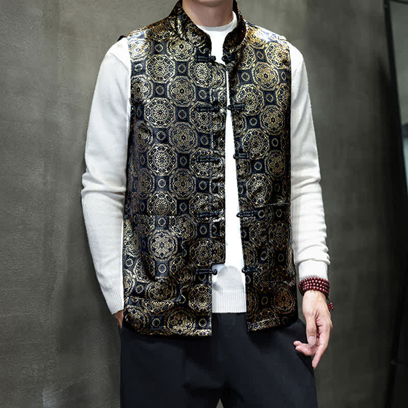 Buddha Stones Chaleco para hombre con cuello mandarín, diseño de dragón y fénix, ideal para otoño/invierno. - image 10