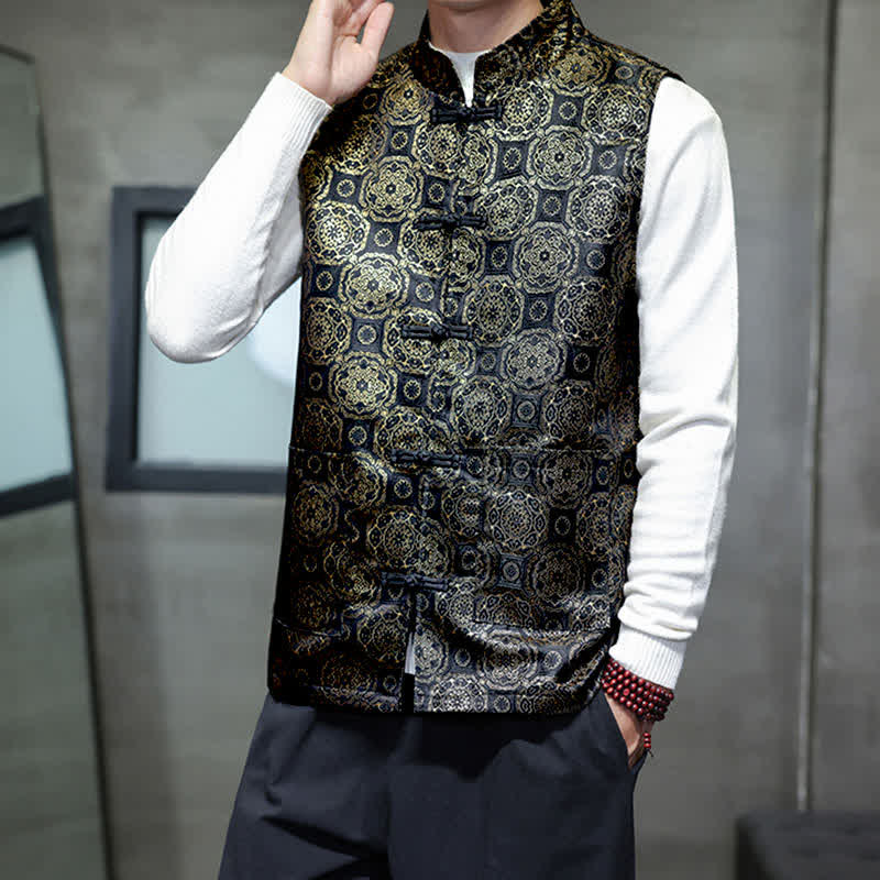 Buddha Stones Chaleco para hombre con cuello mandarín, diseño de dragón y fénix, ideal para otoño/invierno. - image 14