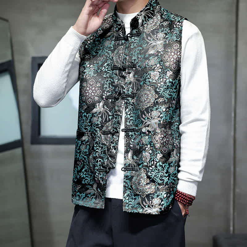 Buddha Stones Chaleco para hombre con cuello mandarín, diseño de dragón y fénix, ideal para otoño/invierno. - image 26