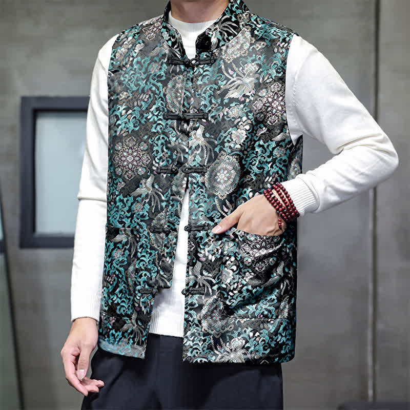 Buddha Stones Chaleco para hombre con cuello mandarín, diseño de dragón y fénix, ideal para otoño/invierno. - image 20