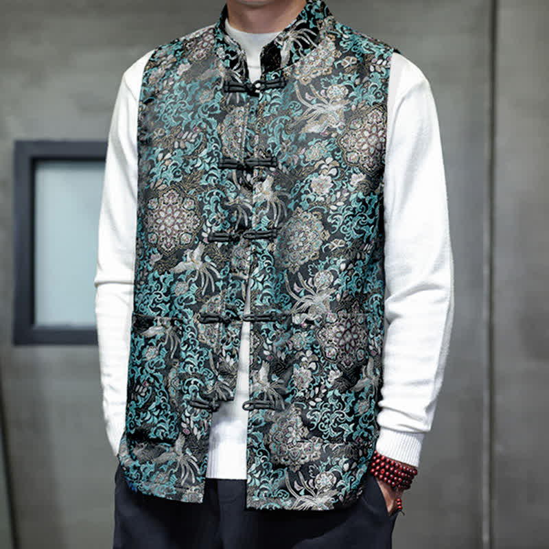 Buddha Stones Chaleco para hombre con cuello mandarín, diseño de dragón y fénix, ideal para otoño/invierno. - image 23