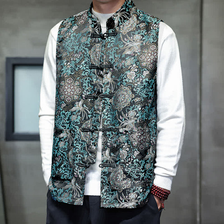 Buddha Stones Chaleco para hombre con cuello mandarín, diseño de dragón y fénix, ideal para otoño/invierno. - image 23