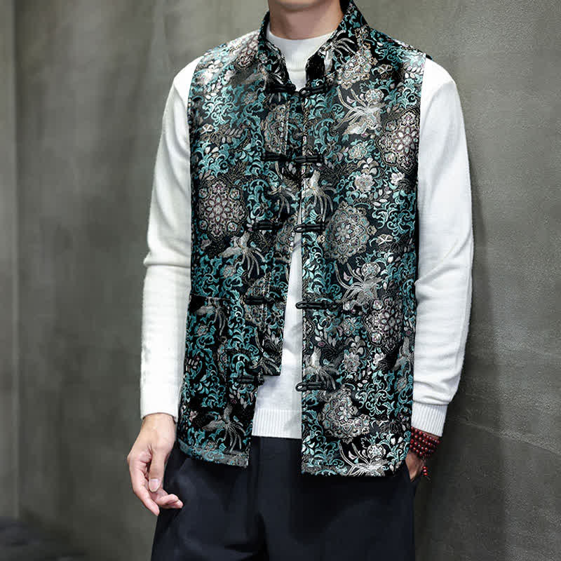 Buddha Stones Chaleco para hombre con cuello mandarín, diseño de dragón y fénix, ideal para otoño/invierno. - image 25