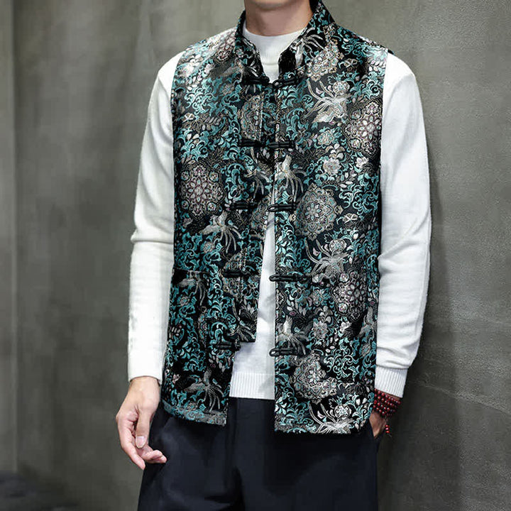 Buddha Stones Chaleco para hombre con cuello mandarín, diseño de dragón y fénix, ideal para otoño/invierno. - image 25