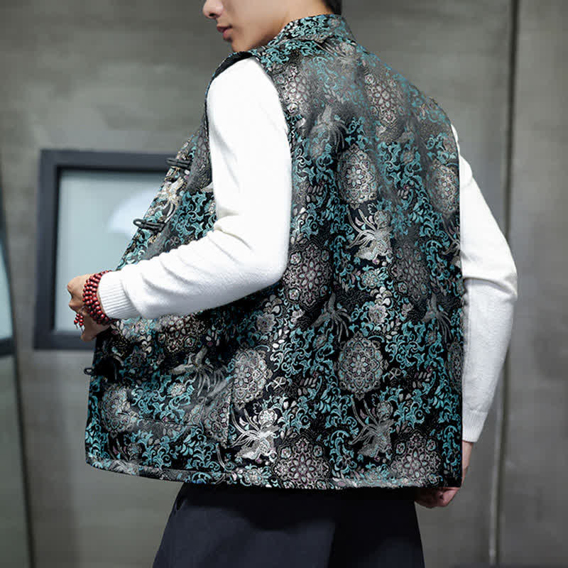 Buddha Stones Chaleco para hombre con cuello mandarín, diseño de dragón y fénix, ideal para otoño/invierno. - image 21