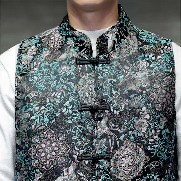 Buddha Stones Chaleco para hombre con cuello mandarín, diseño de dragón y fénix, ideal para otoño/invierno. - image 27
