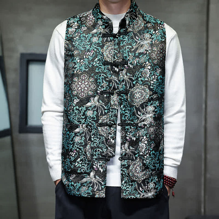 Buddha Stones Chaleco para hombre con cuello mandarín, diseño de dragón y fénix, ideal para otoño/invierno. - Verde azulado - US/UK/AU46, EU56 (5XL) - image 18