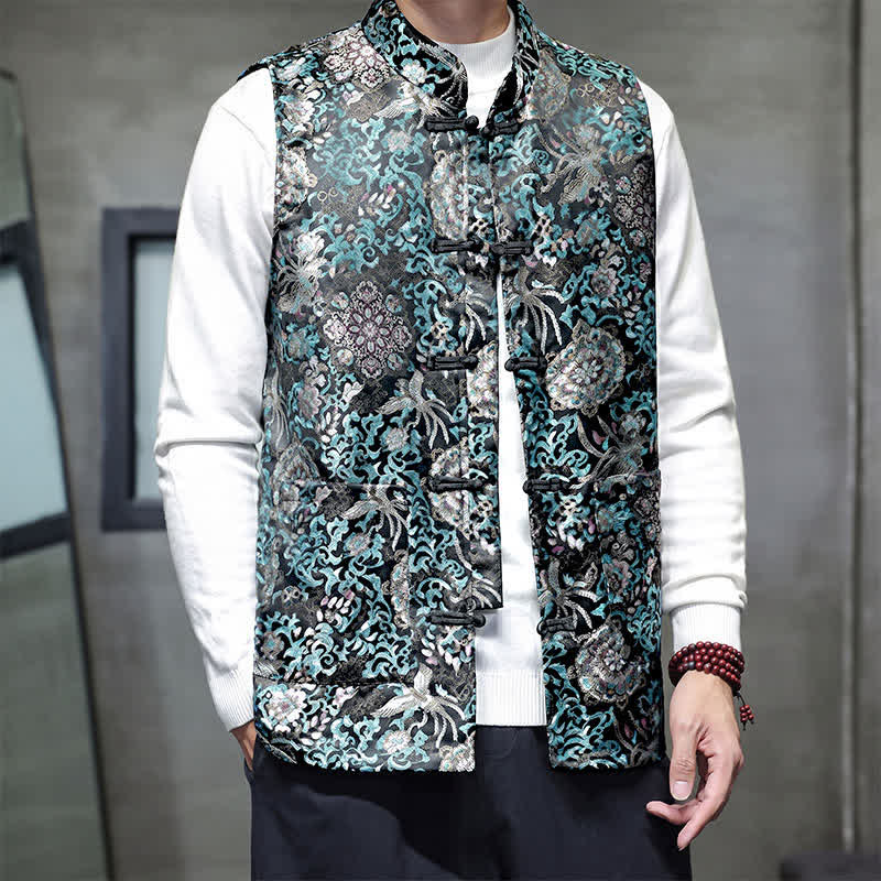 Buddha Stones Chaleco para hombre con cuello mandarín, diseño de dragón y fénix, ideal para otoño/invierno. - image 19