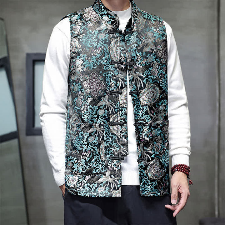 Buddha Stones Chaleco para hombre con cuello mandarín, diseño de dragón y fénix, ideal para otoño/invierno. - image 19