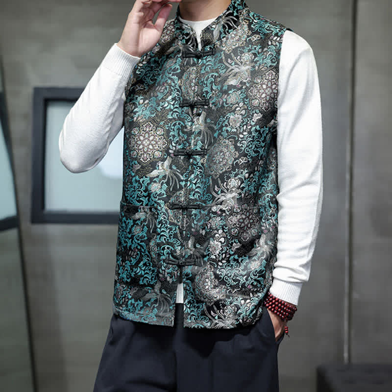 Buddha Stones Chaleco para hombre con cuello mandarín, diseño de dragón y fénix, ideal para otoño/invierno. - image 22