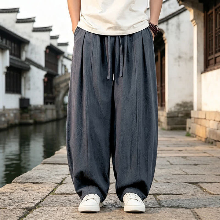 Buddha Stones Pantalones tobilleros lisos de corte recto con cordón ajustable, estilo retro, para hombre, ideales para primavera y verano. - Gris oscuro - US/UK/AU46, EU56 (5XL) - image 0