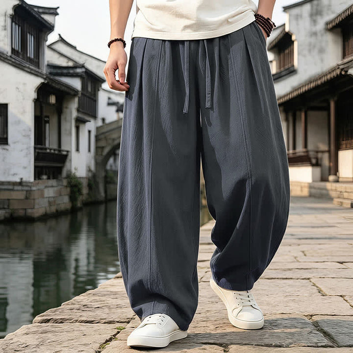 Buddha Stones Pantalones tobilleros lisos de corte recto con cordón ajustable, estilo retro, para hombre, ideales para primavera y verano. - image 2
