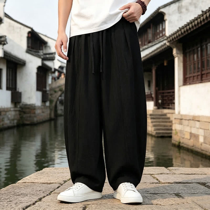 Buddha Stones Pantalones tobilleros lisos de corte recto con cordón ajustable, estilo retro, para hombre, ideales para primavera y verano. - Negro - US/UK/AU46, EU56 (5XL) - image 3