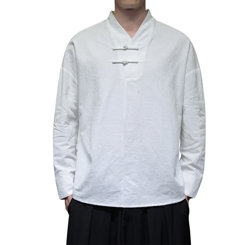 Buddha Stones Camisas de manga larga para hombre de estilo vintage Spring Tang con cuello mandarín y botones de rana. - image 23