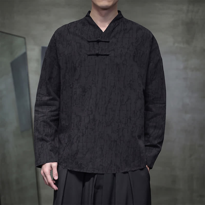 Buddha Stones Camisas de manga larga para hombre de estilo vintage Spring Tang con cuello mandarín y botones de rana. - Negro - US/UK/AU46, EU56 (5XL) - image 12