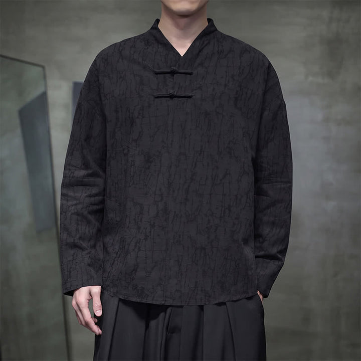Buddha Stones Camisas de manga larga para hombre de estilo vintage Spring Tang con cuello mandarín y botones de rana. - Negro - US/UK/AU46, EU56 (5XL) - image 12