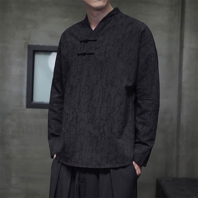 Buddha Stones Camisas de manga larga para hombre de estilo vintage Spring Tang con cuello mandarín y botones de rana. - image 13