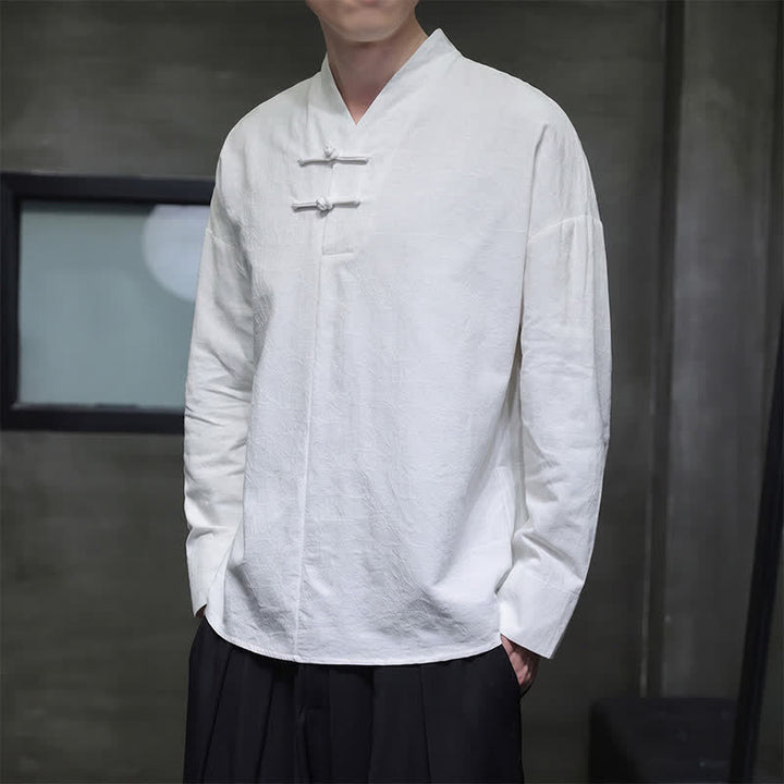 Buddha Stones Camisas de manga larga para hombre de estilo vintage Spring Tang con cuello mandarín y botones de rana. - image 21