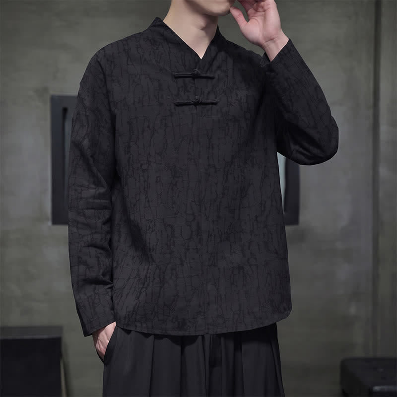 Buddha Stones Camisas de manga larga para hombre de estilo vintage Spring Tang con cuello mandarín y botones de rana. - image 14