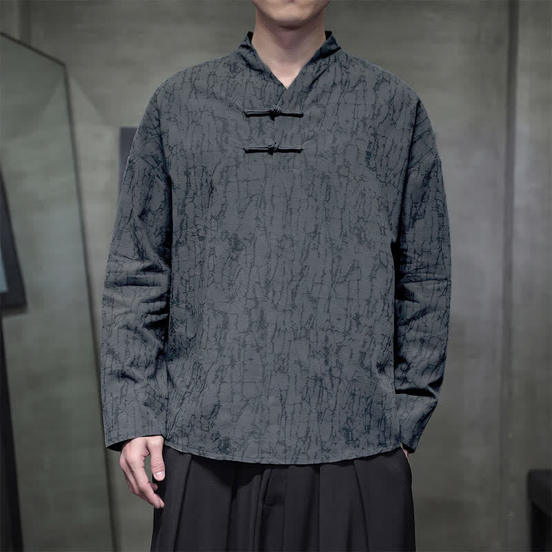 Buddha Stones Camisas de manga larga para hombre de estilo vintage Spring Tang con cuello mandarín y botones de rana. - image 4