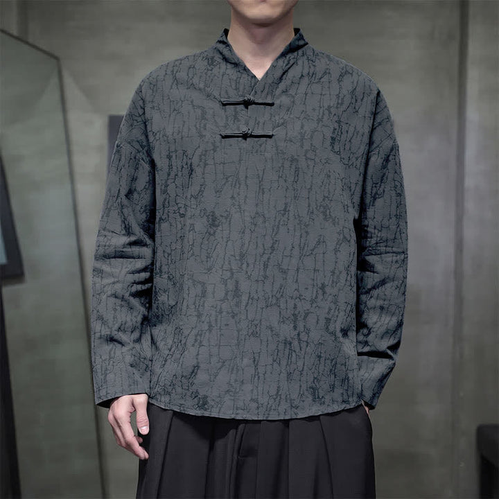 Buddha Stones Camisas de manga larga para hombre de estilo vintage Spring Tang con cuello mandarín y botones de rana. - image 4