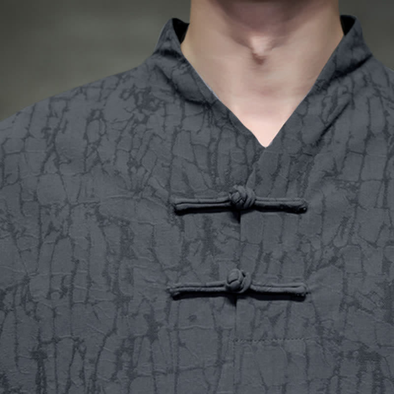 Buddha Stones Camisas de manga larga para hombre de estilo vintage Spring Tang con cuello mandarín y botones de rana. - image 7