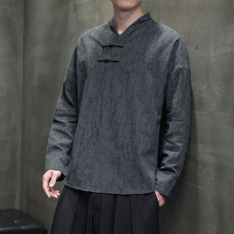 Buddha Stones Camisas de manga larga para hombre de estilo vintage Spring Tang con cuello mandarín y botones de rana. - image 5