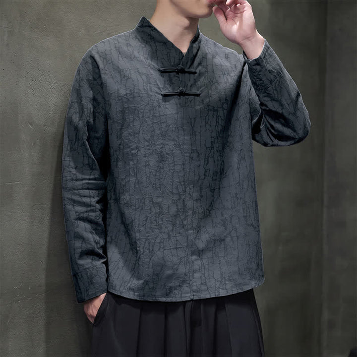 Buddha Stones Camisas de manga larga para hombre de estilo vintage Spring Tang con cuello mandarín y botones de rana. - image 1
