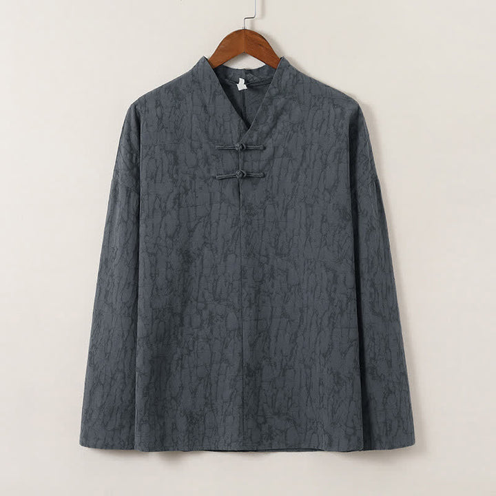 Buddha Stones Camisas de manga larga para hombre de estilo vintage Spring Tang con cuello mandarín y botones de rana. - image 11