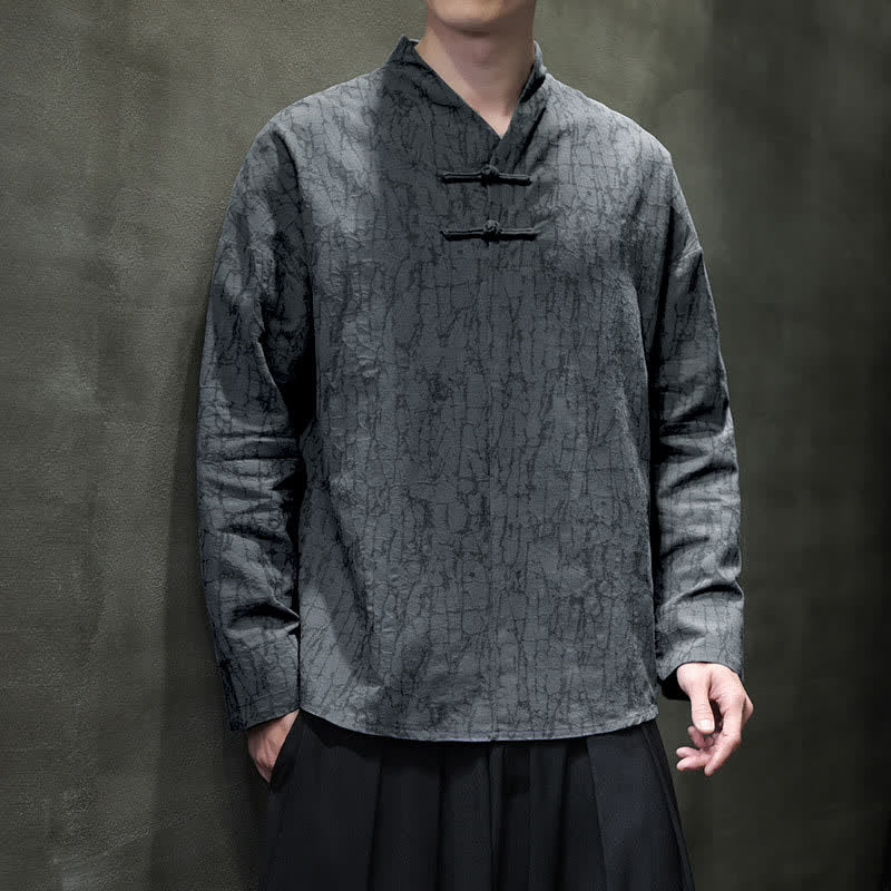 Buddha Stones Camisas de manga larga para hombre de estilo vintage Spring Tang con cuello mandarín y botones de rana. - Gris pizarra - US/UK/AU46, EU56 (5XL) - image 0