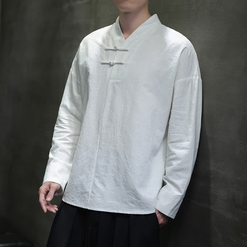 Buddha Stones Camisas de manga larga para hombre de estilo vintage Spring Tang con cuello mandarín y botones de rana. - Blanco - US/UK/AU46, EU56 (5XL) - image 18