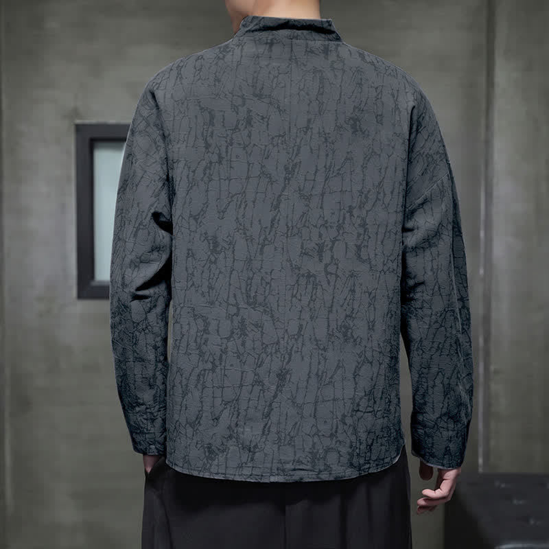 Buddha Stones Camisas de manga larga para hombre de estilo vintage Spring Tang con cuello mandarín y botones de rana. - image 3