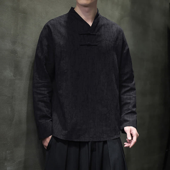 Buddha Stones Camisas de manga larga para hombre de estilo vintage Spring Tang con cuello mandarín y botones de rana. - image 16