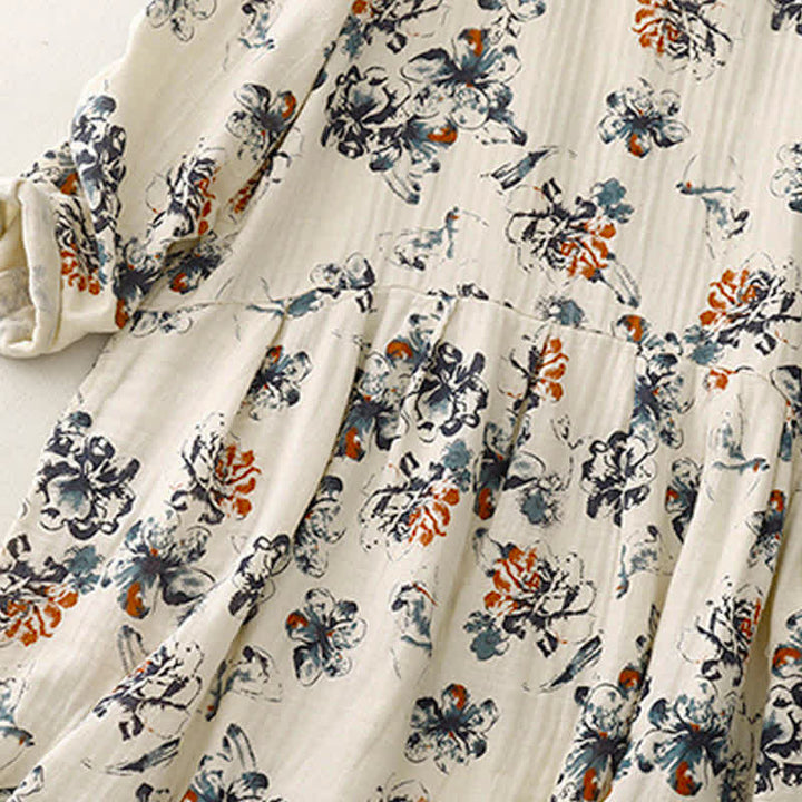 Buddha Stones Vestido de manga larga para mujer, estilo bohemio informal con cordón ajustable, estampado floral y cuello redondo, ideal para primavera y otoño. - image 3