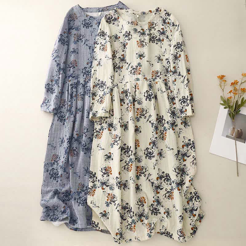 Buddha Stones Vestido de manga larga para mujer, estilo bohemio informal con cordón ajustable, estampado floral y cuello redondo, ideal para primavera y otoño. - image 18