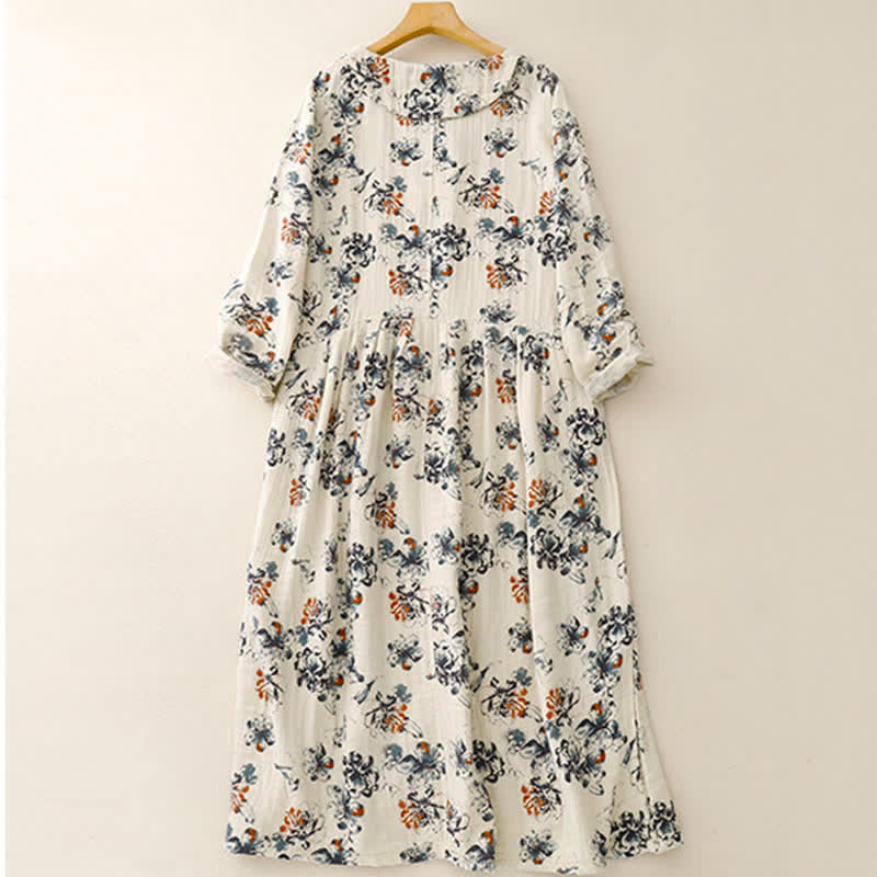 Buddha Stones Vestido de manga larga para mujer, estilo bohemio informal con cordón ajustable, estampado floral y cuello redondo, ideal para primavera y otoño. - image 1